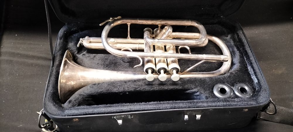 Lot 294: J. Michael Japanese Technology Silver Coloured Trumpet with case