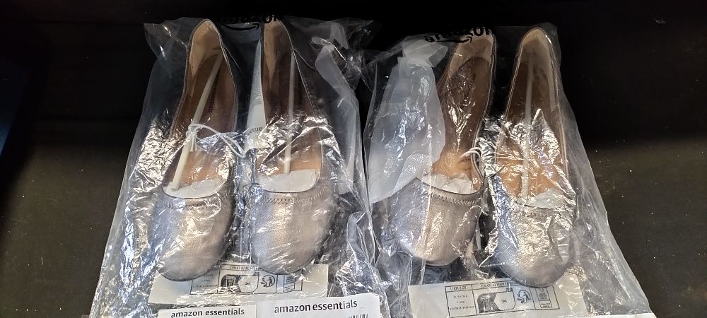Lot 301: 2 pair of Amazon Essentials Womens Ballet Flat Shoes Gunmetal Coloured UK Size 6.5