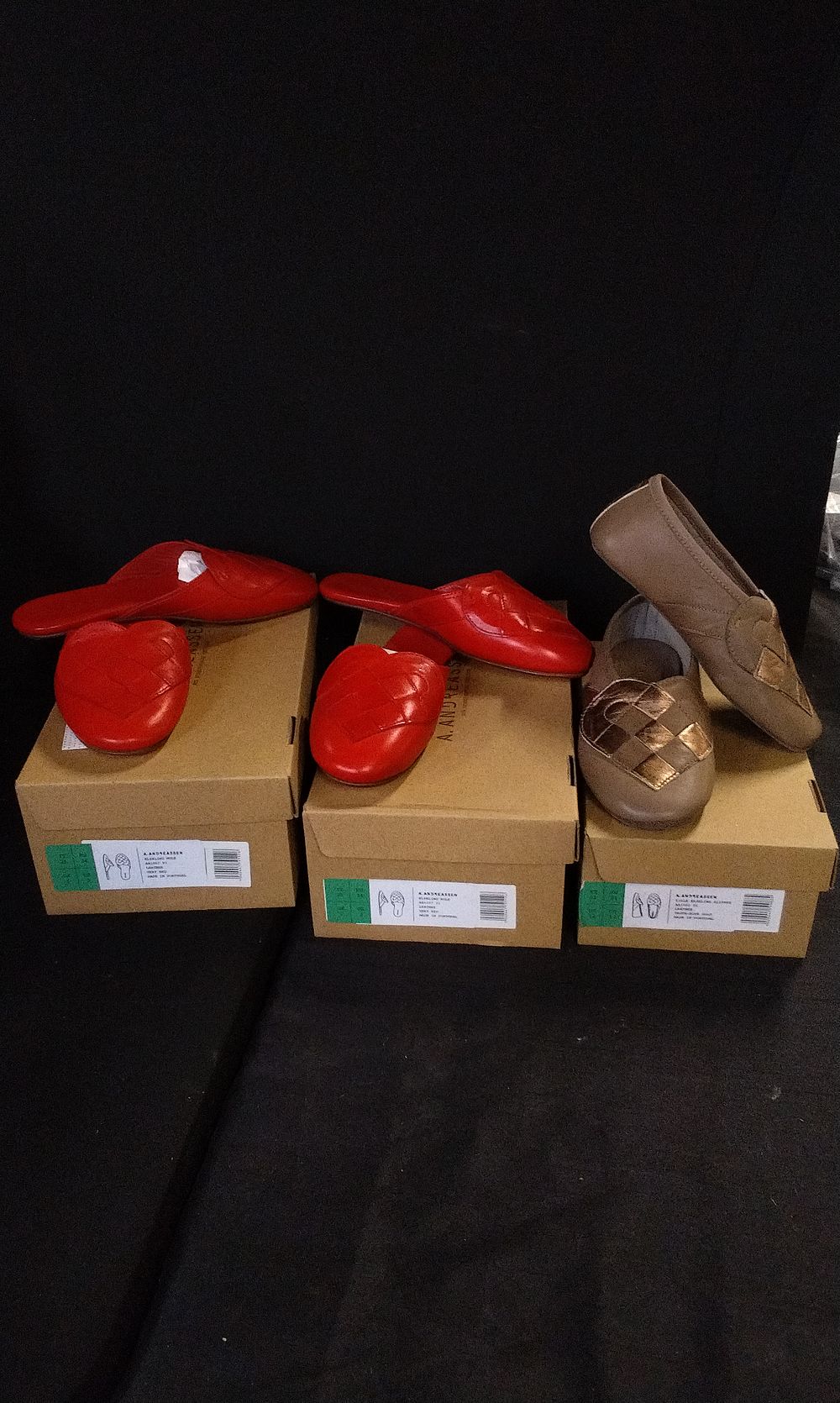 Lot 408: 2x Pairs of A. Andreassen Elskling Leather Mules in Very Red