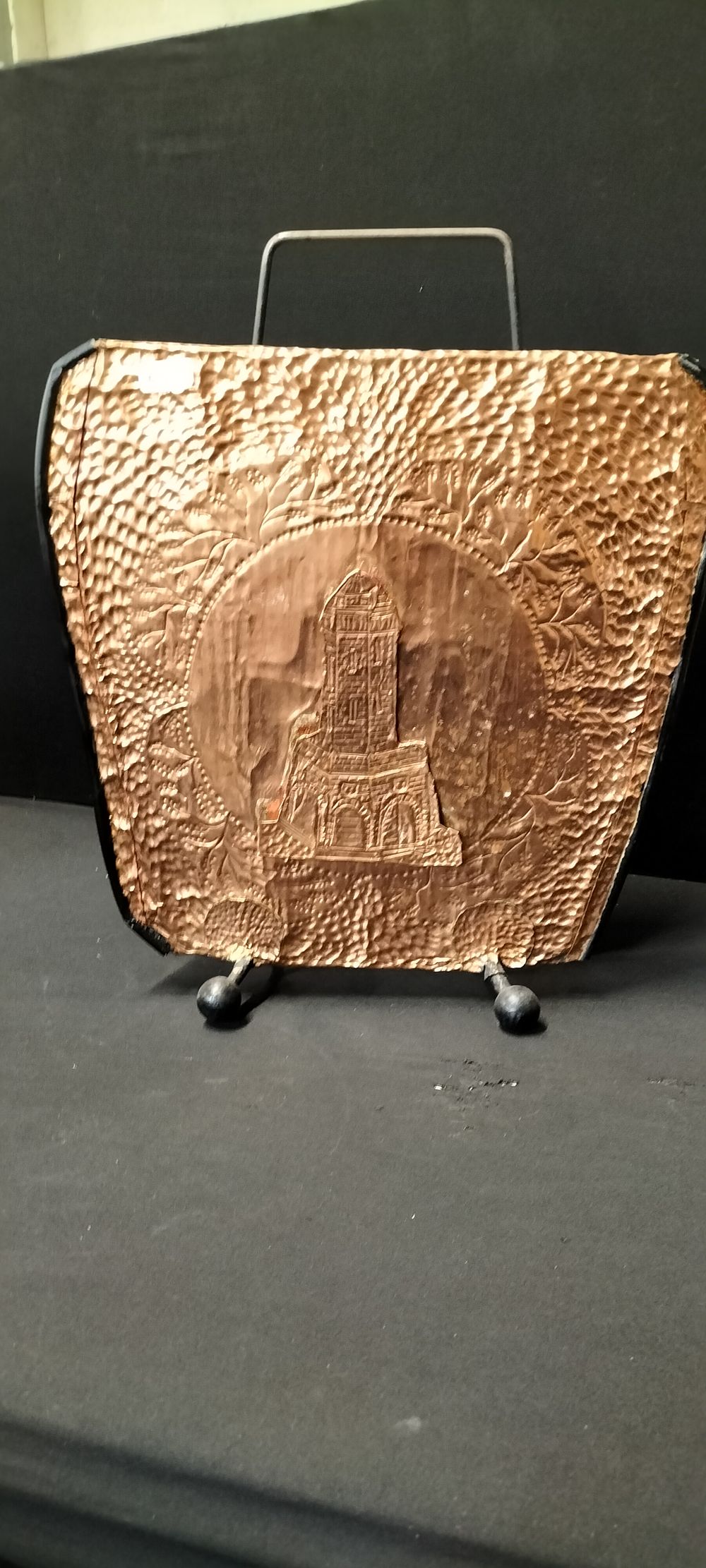 Lot 150: Handmade Copper Magazine Rack with Copper Image of Darwen Tower on