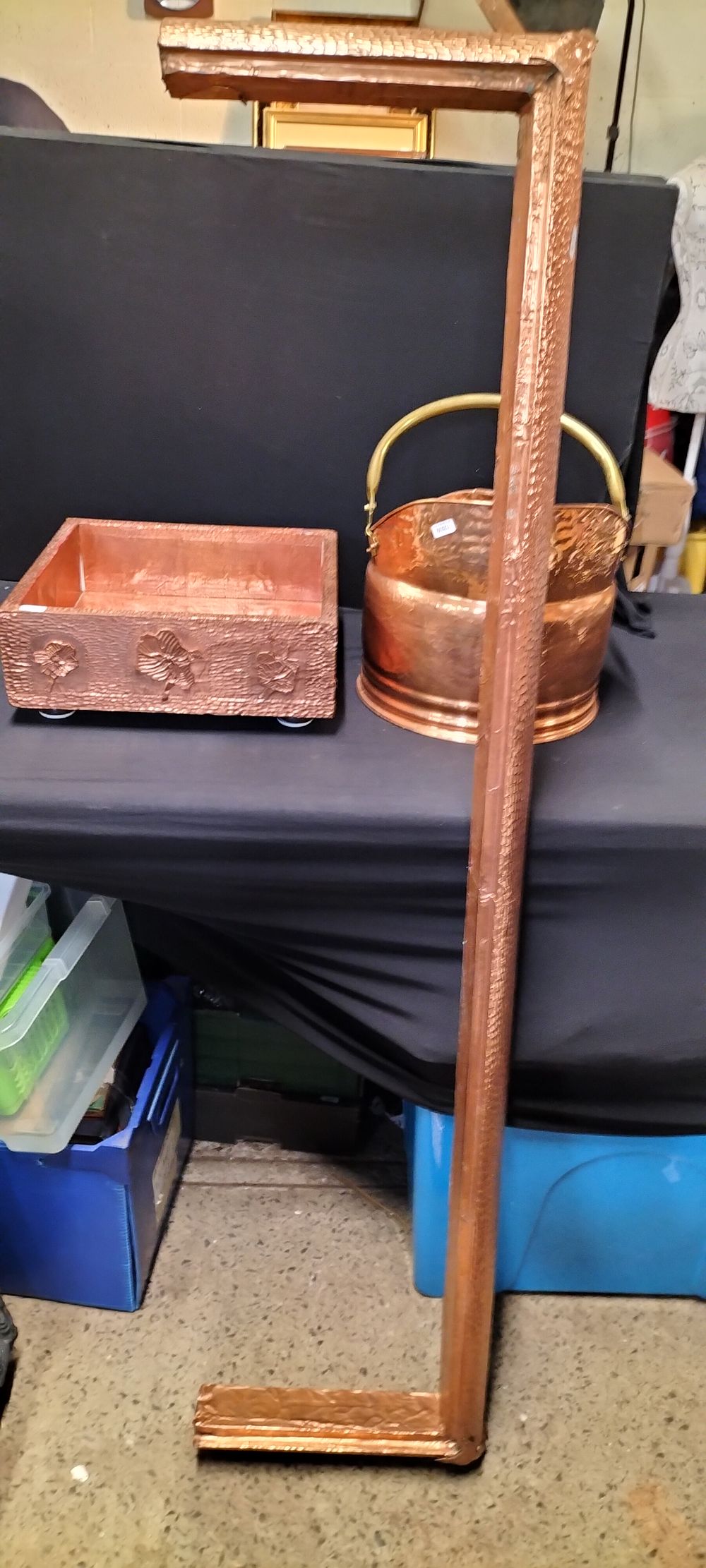 Lot 158: Copper Coal Skuttle, Log Holder and Fire Fender