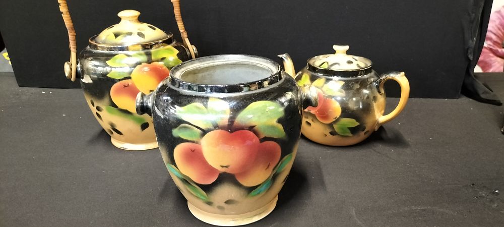 Lot 166: Three Pieces of New Hall Pottery Lustreware Includes Teapot and Biscuit Barrel