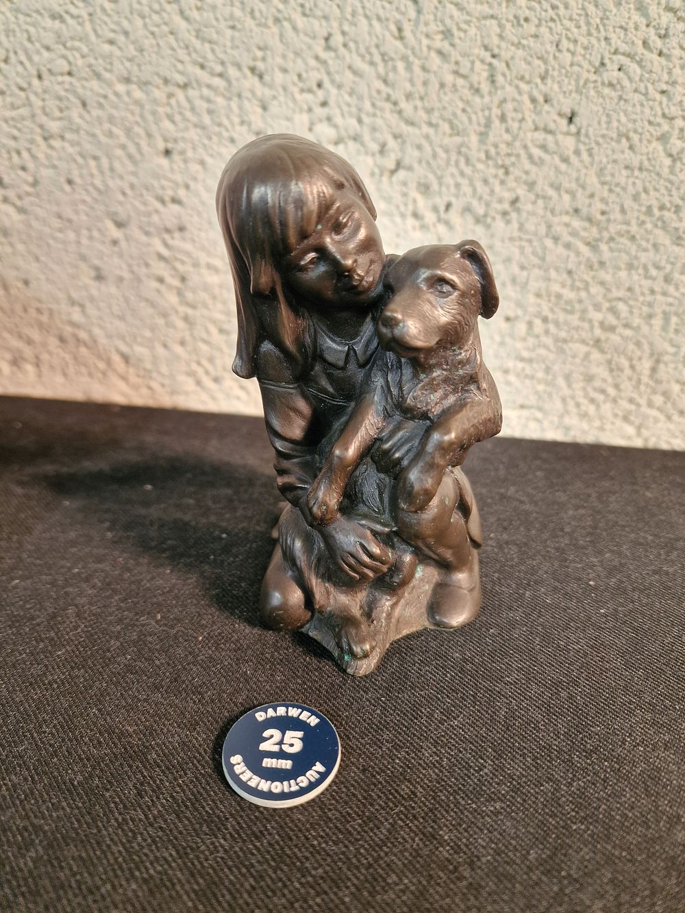 Lot 225: One Girl and Her Dog Bronze Resin Figure