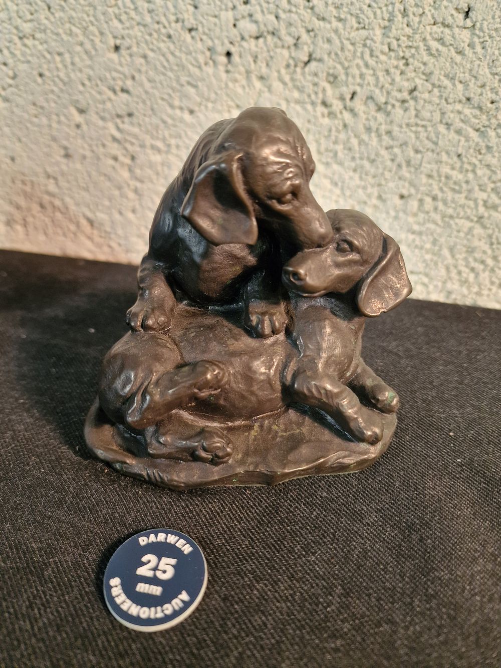 Lot 226: Pair of Dachshund Dogs Playing Bronze Resin Figurine