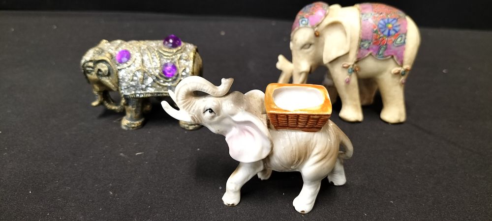 Lot 170: Three Small Decorative Elephants in Various Materials