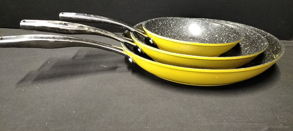 Lot 196: Set of Three Frying Pans and a Lidded All Day  Chefs Pan