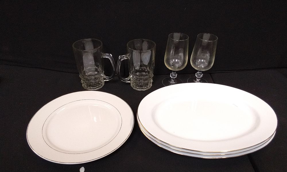 Lot 691: 3x 14 inch Harmony Serving Platters, 1 Plate, 2x tankards, 2x Wine Glasses