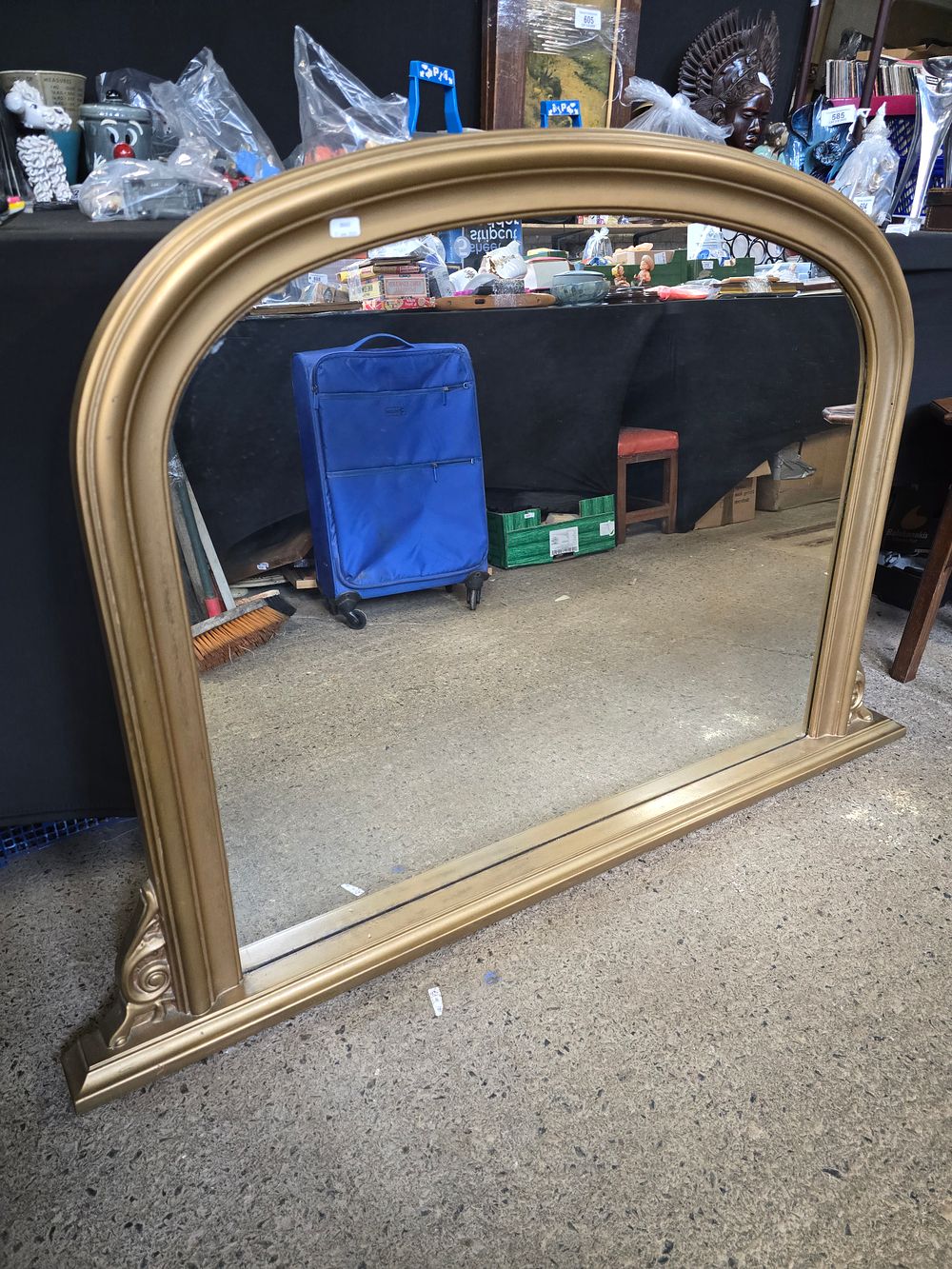 Lot 790: A large oval brass effect Mantel mirror 10