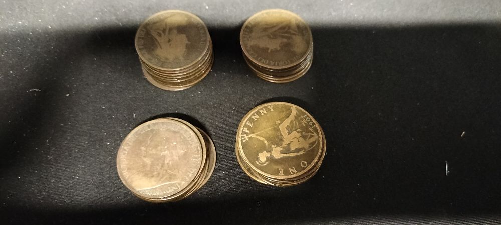 Lot 245: British One Penny Coins Featuring Queen Victoria x 40 Circulated Coins