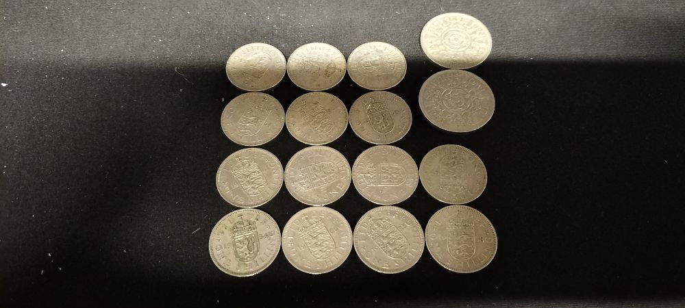 Lot 254: British One Shilling Coin x 14 and Two 2 Shilling Coins