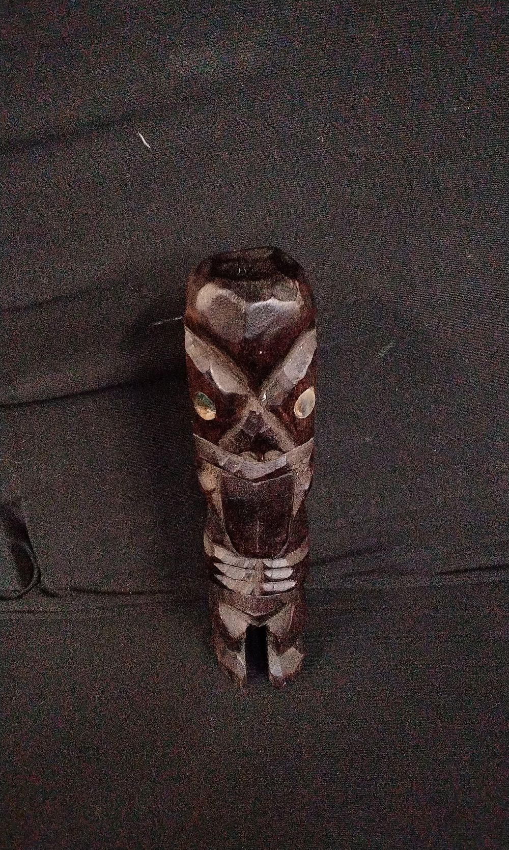 Lot 268: Small Hand Carved Maori Statue with Abolone Eyes