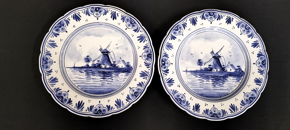 Lot 287: A Pair of Delft Hand Painted Plates with Windmill Scene