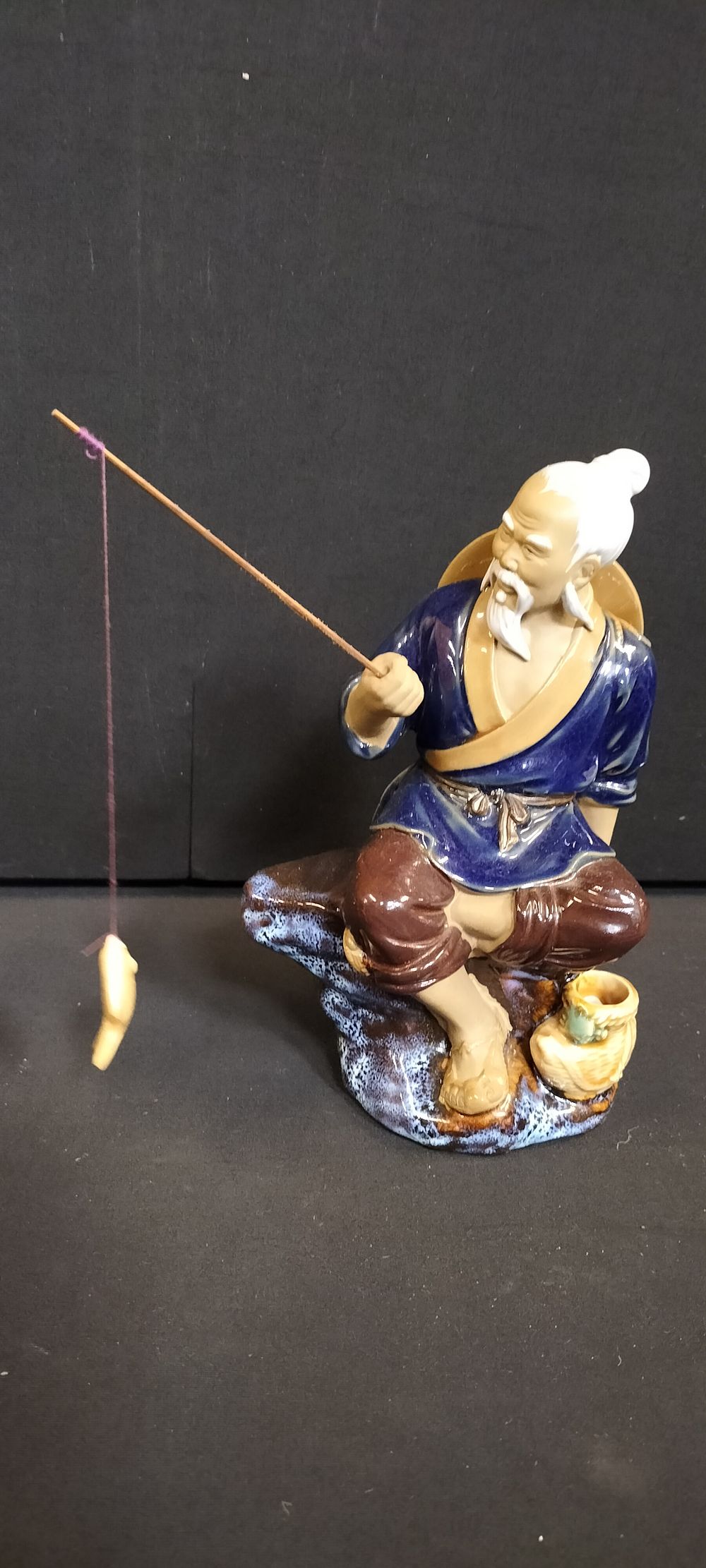 Lot 296: Shiwan Mudman Figurine Sitting Fishing Approx 20cm Tall