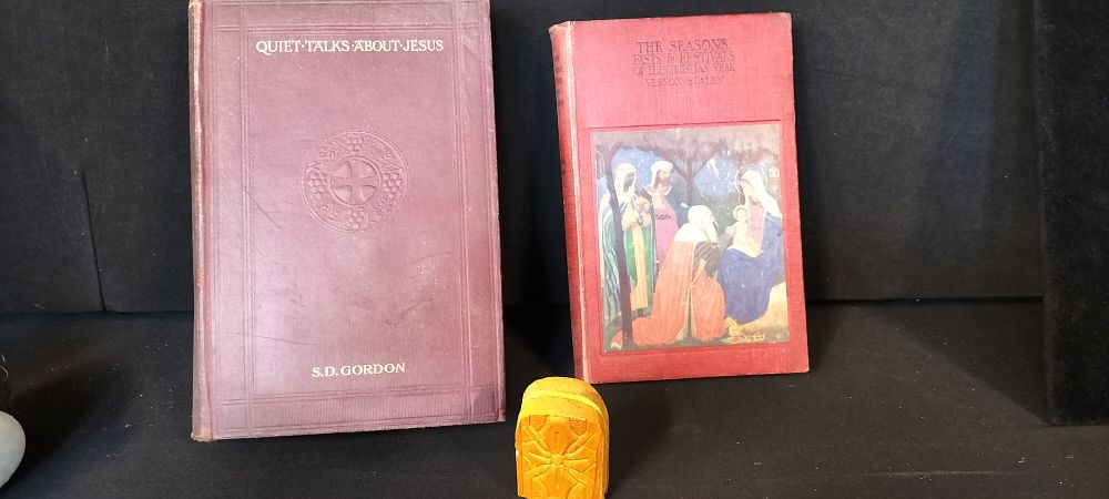 Lot 334: 2 Religious Books and a Folding Table Top Diptych Icon