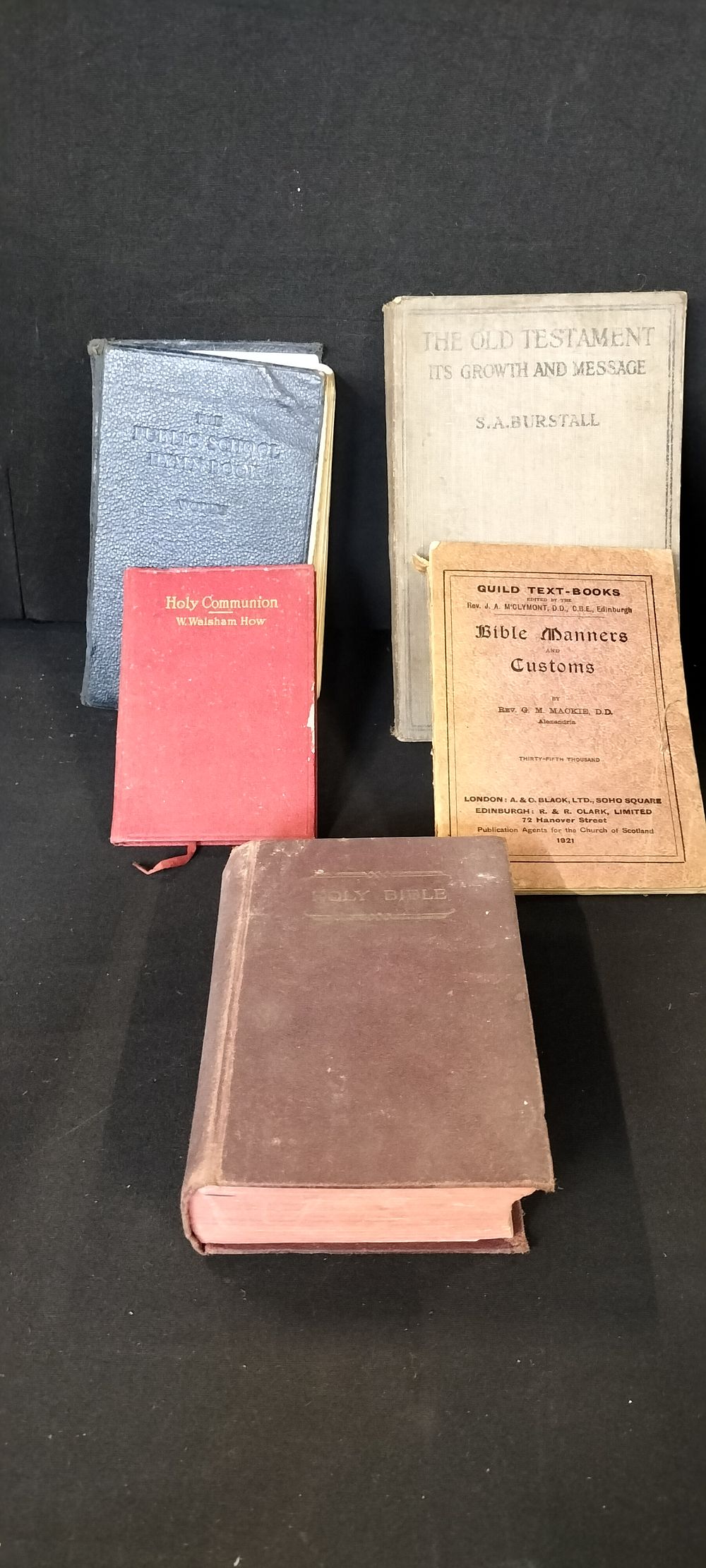 Lot 335: Five Religious Books Including The Bible and Public School Hymn Book