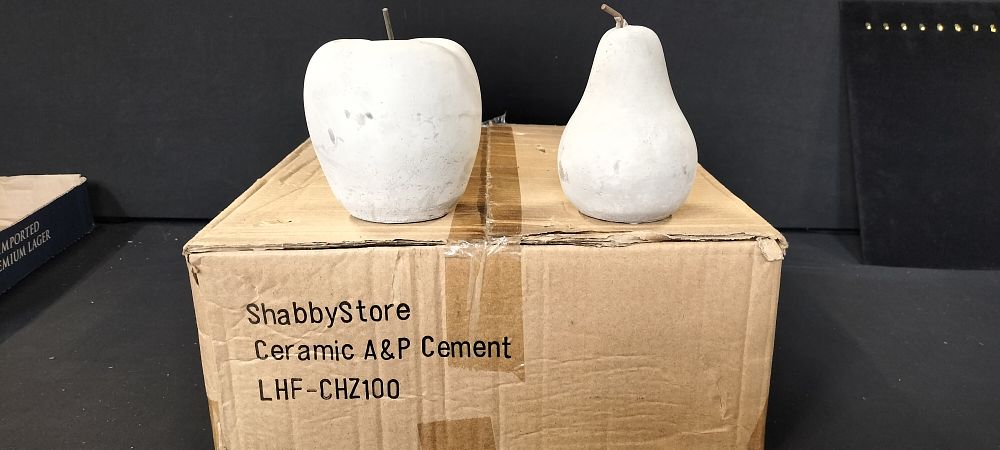 Lot 338: ShabbyStore Cement Apples and Pears 6 of each in a box