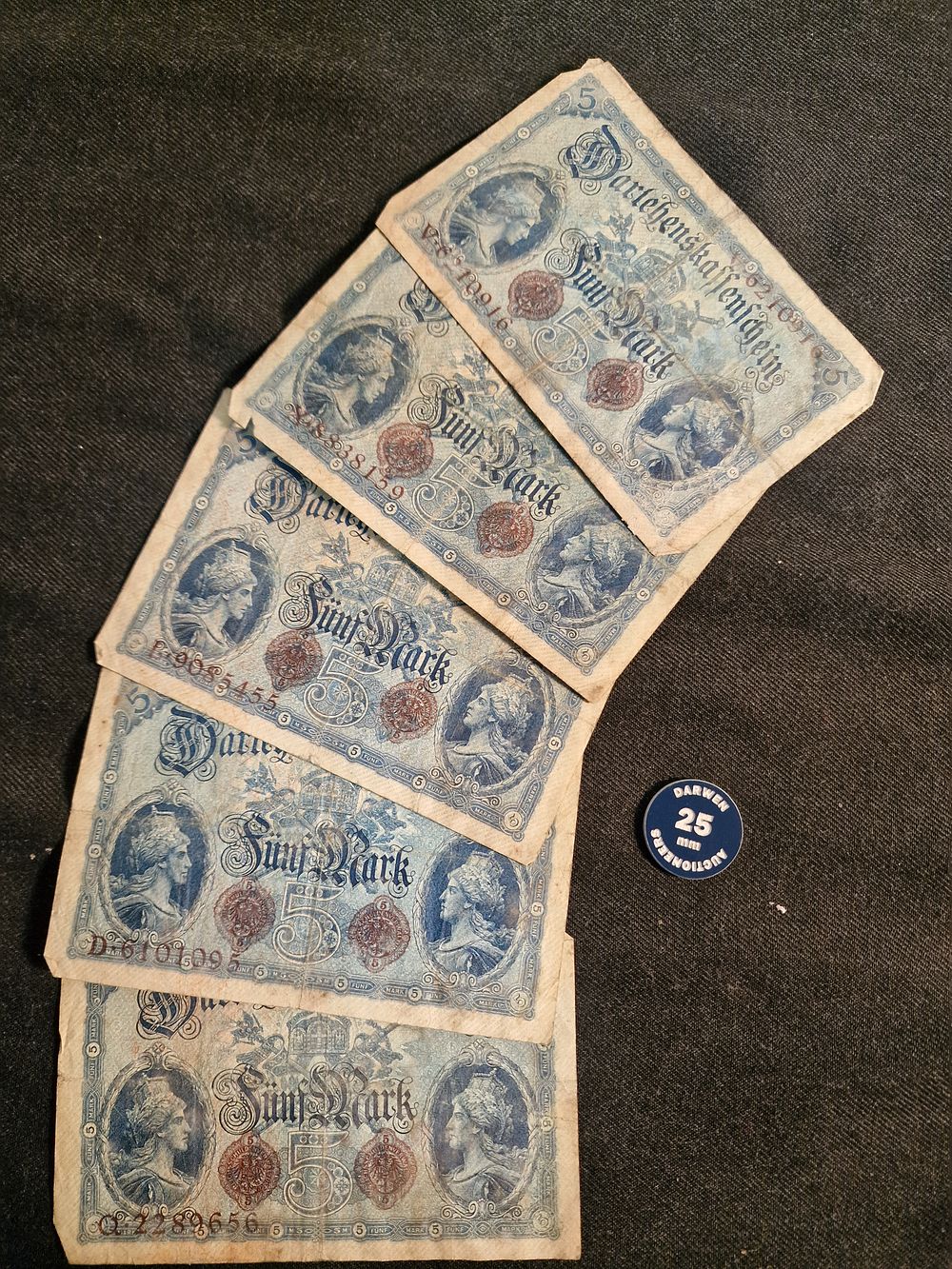 Lot 419: x5 1914 German 5 Mark Banknotes