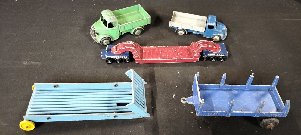 Lot 349: Two Die-Cast Trucks and Three Die Cast Trailers, All Playworn, Includes Dinky, Lesney and Louis Marx & Co.