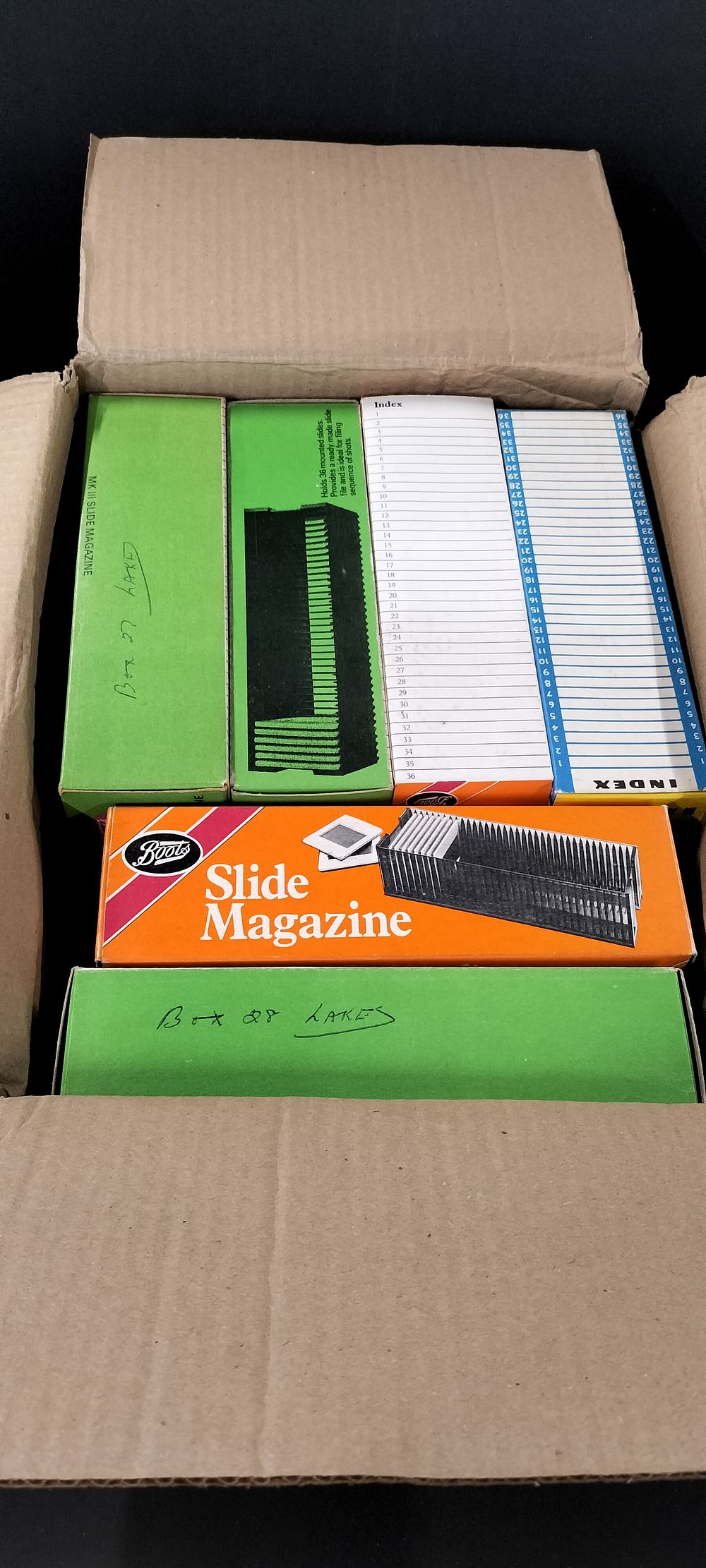 Lot 357: A Box Full of Slide Magazines for a Slide Projector. Most Appear to have Slides in Them Over 20 Magazines