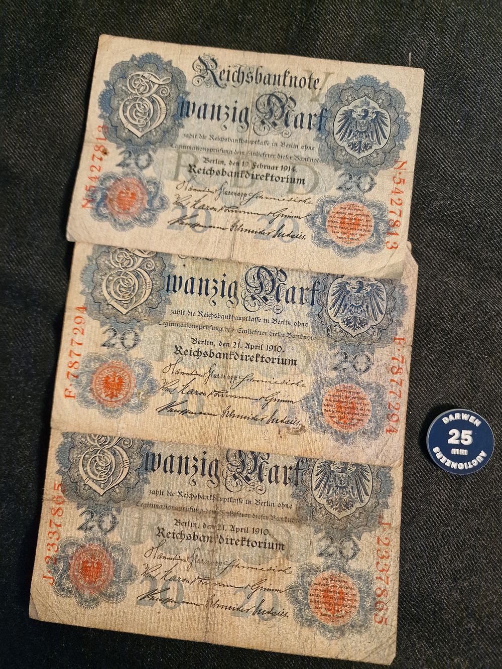 Lot 439: Antique German 1910 20 Mark Reichsbanknote