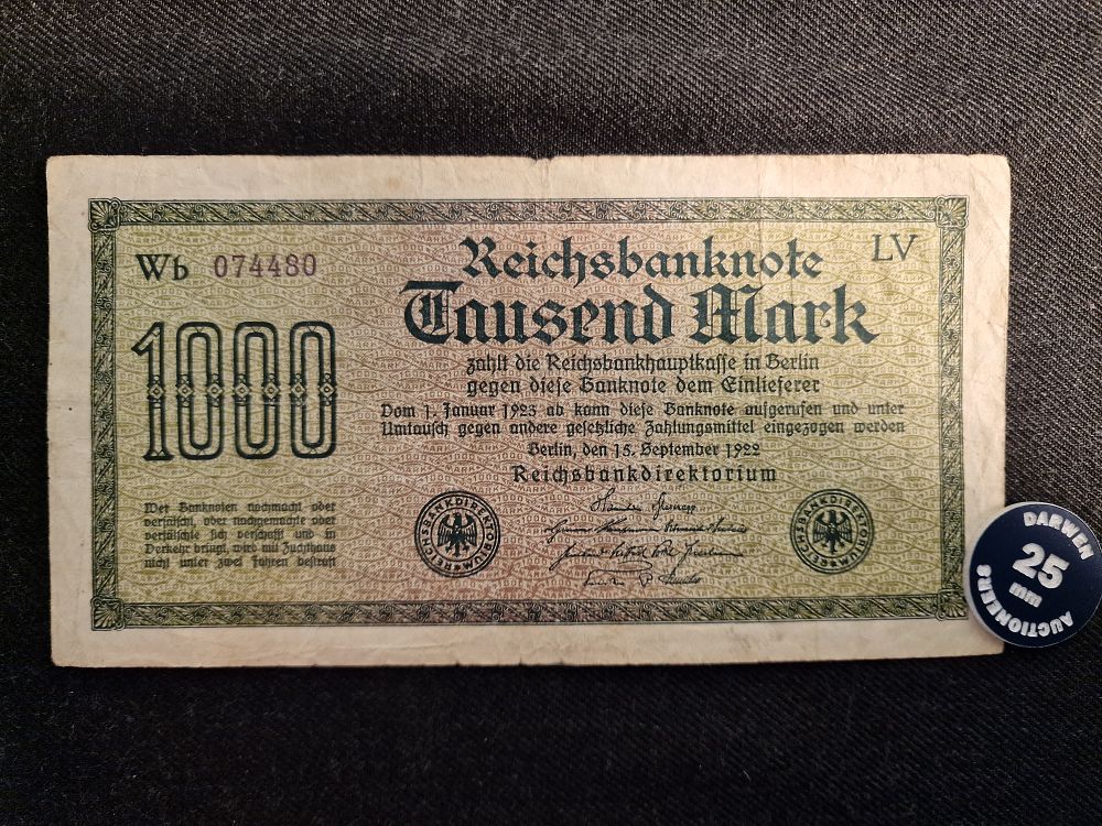Lot 440: Antique German 1922 1000 Mark Reichsbanknote