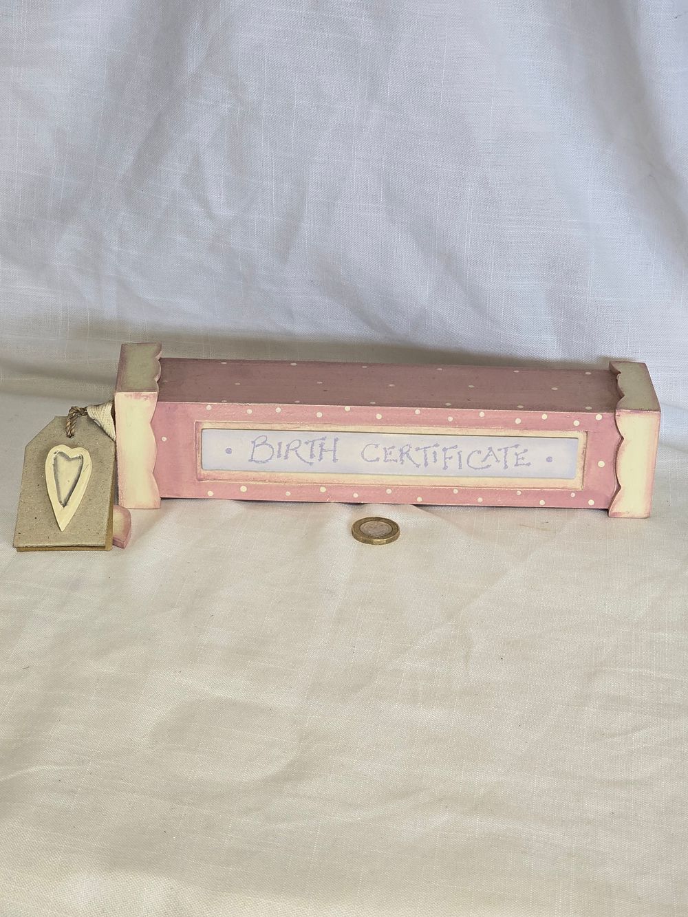 Lot 485: Brand new wooden birth certificate holder in Pink