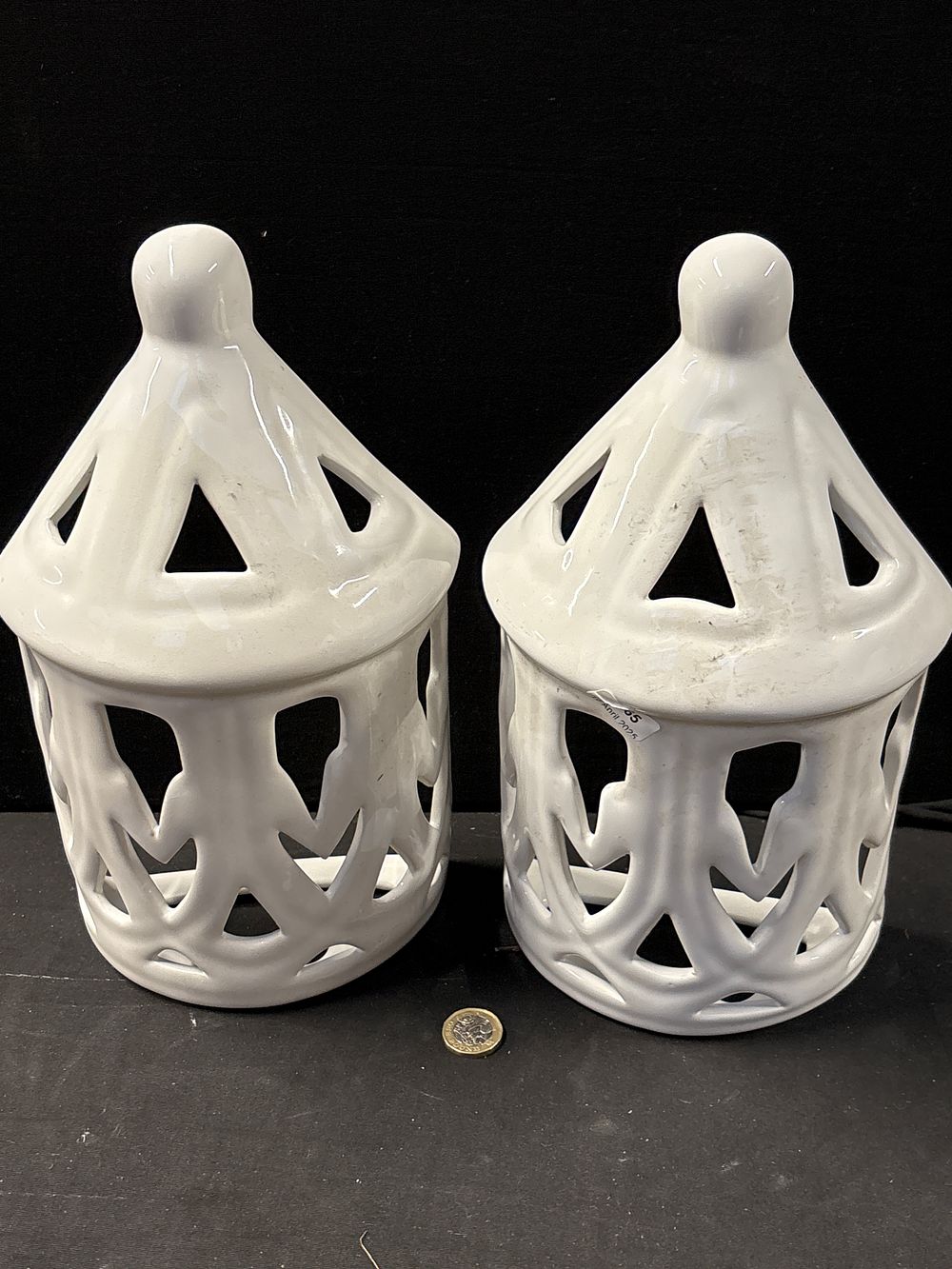 Lot 455: Pair of outdoor ceramic  lantern covers