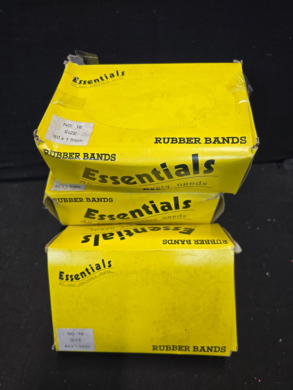 Lot 488: Four boxes of brand new no.16 60x1.5mm rubber bands