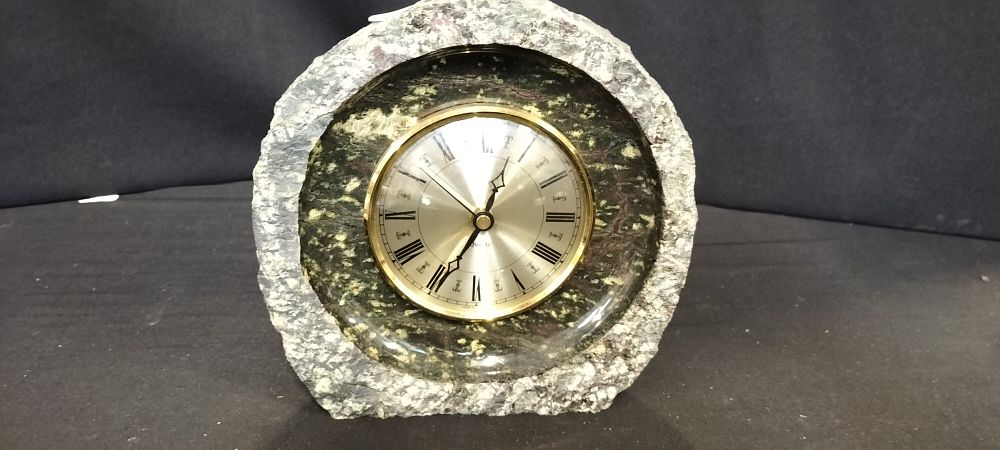 Lot 217: Staiger Quartz Desk Clock, W Germany, Grey and Green Marble