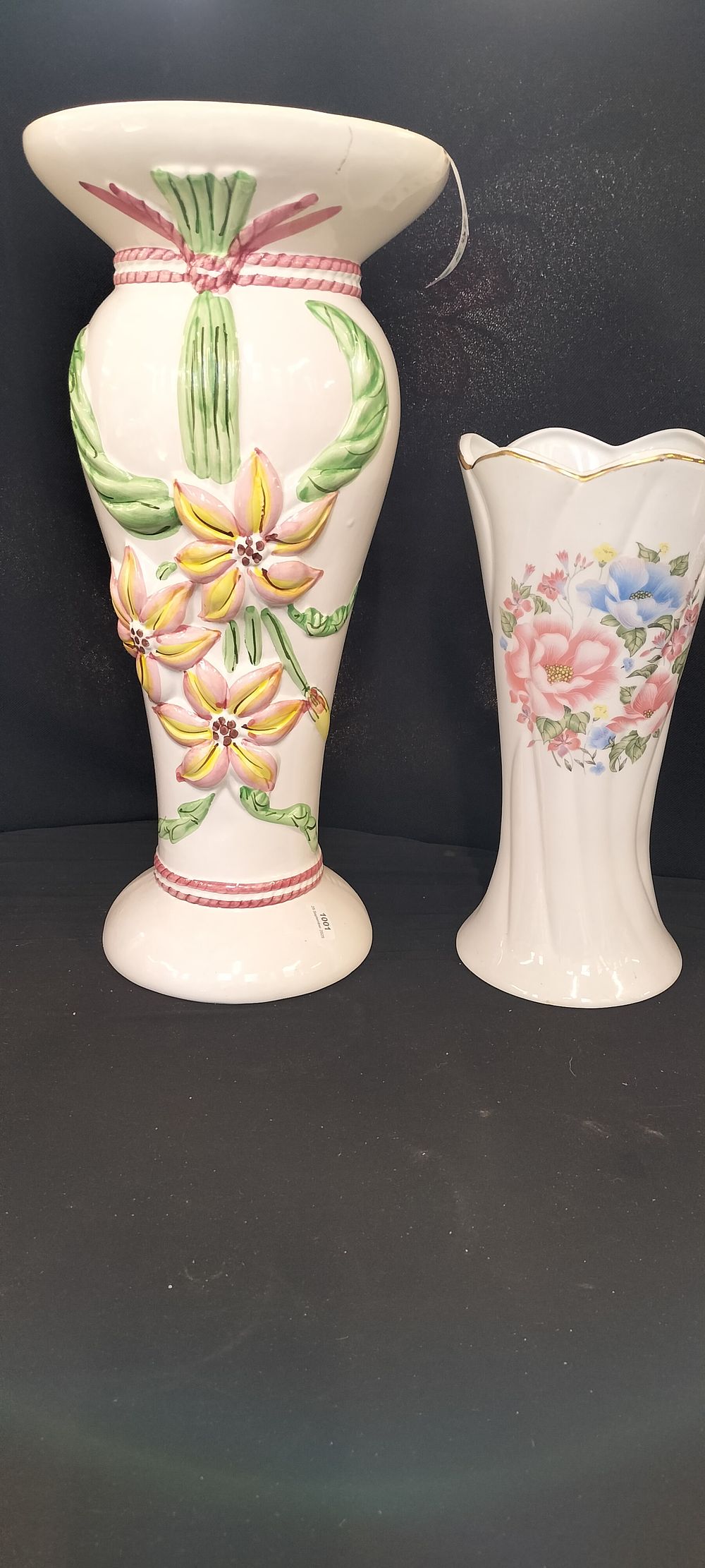 Lot 226: A Pair of White Ceramic Floral Vases