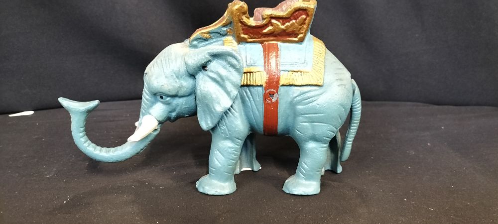 Lot 230: A Light Blue Cast Iron Mechanical Elephant Bank