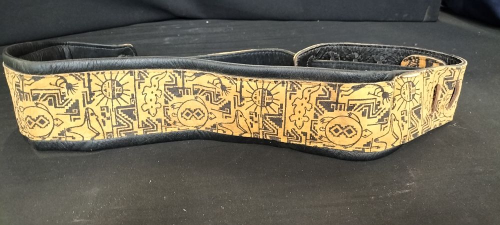 Lot 247: Levy's Black Leather Embossed Geometric Guitar Strap