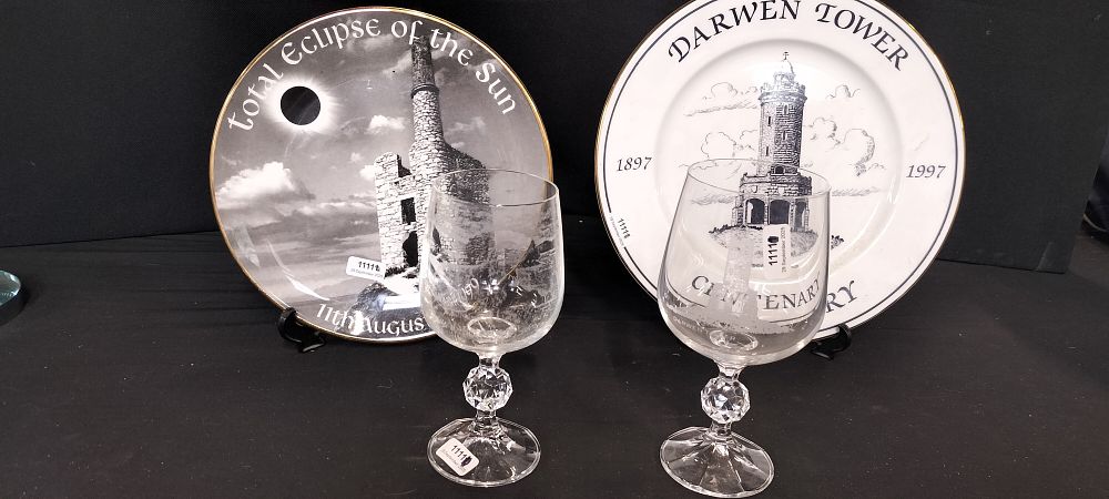 Lot 251: Four Commemorative Plates and Glasses