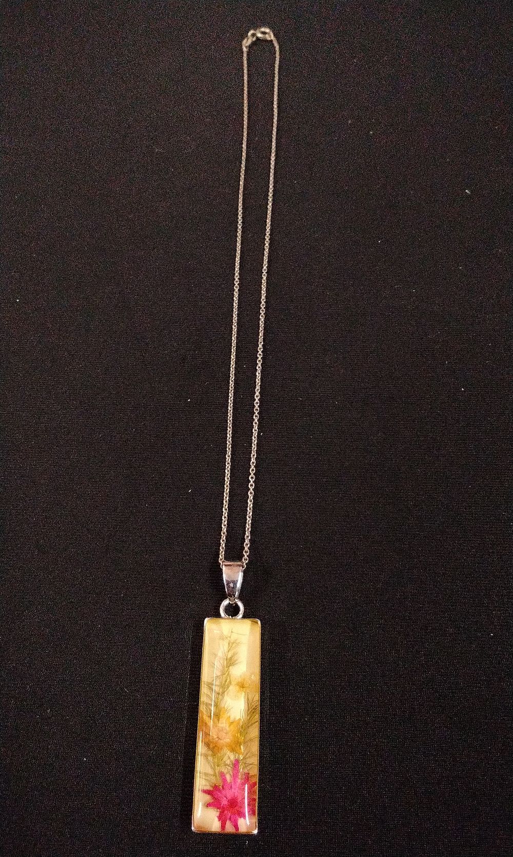 Lot 319: Italian Sterling Silver Dried Flower Resin Pendant Necklace