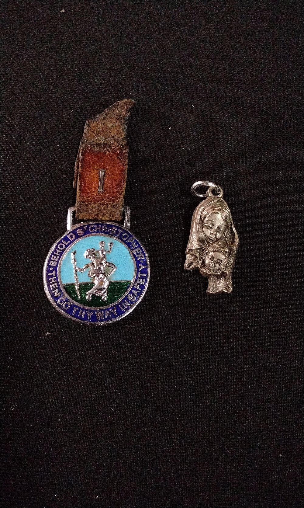 Lot 331: Two Silver-Colored Enamel St. Christopher Medal and Religious Pendant