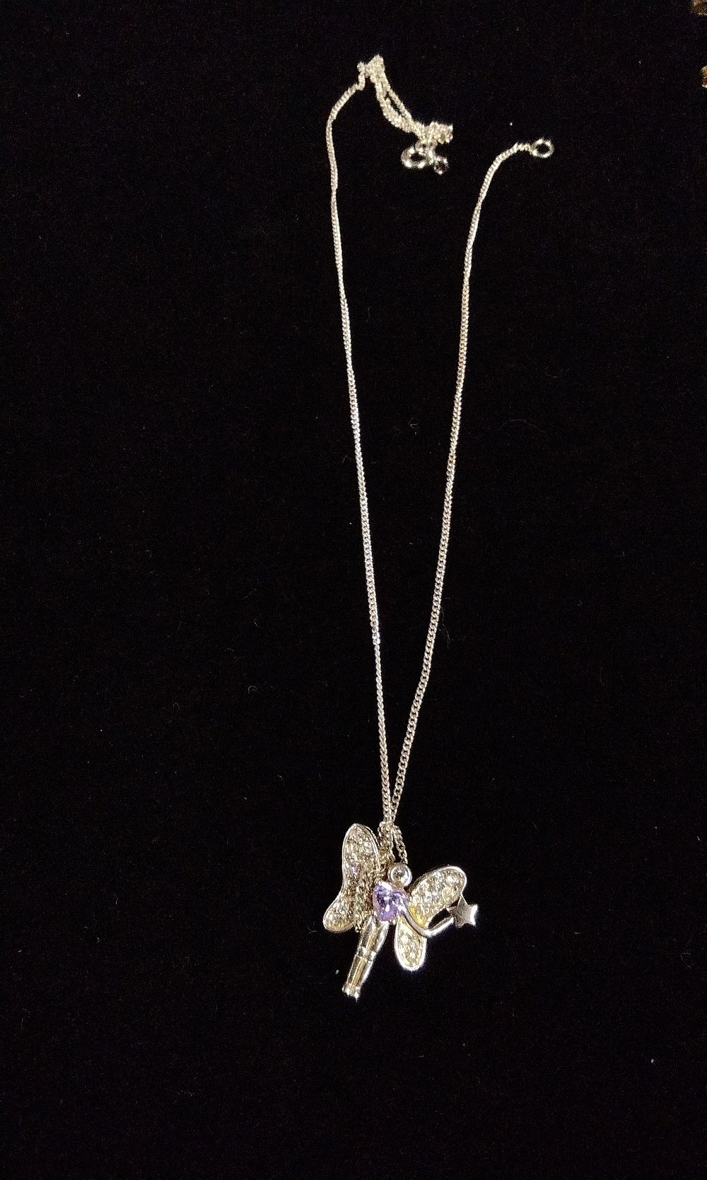 Lot 350: Italian Sterling Silver Fairy Pendant Necklace with Gemstones