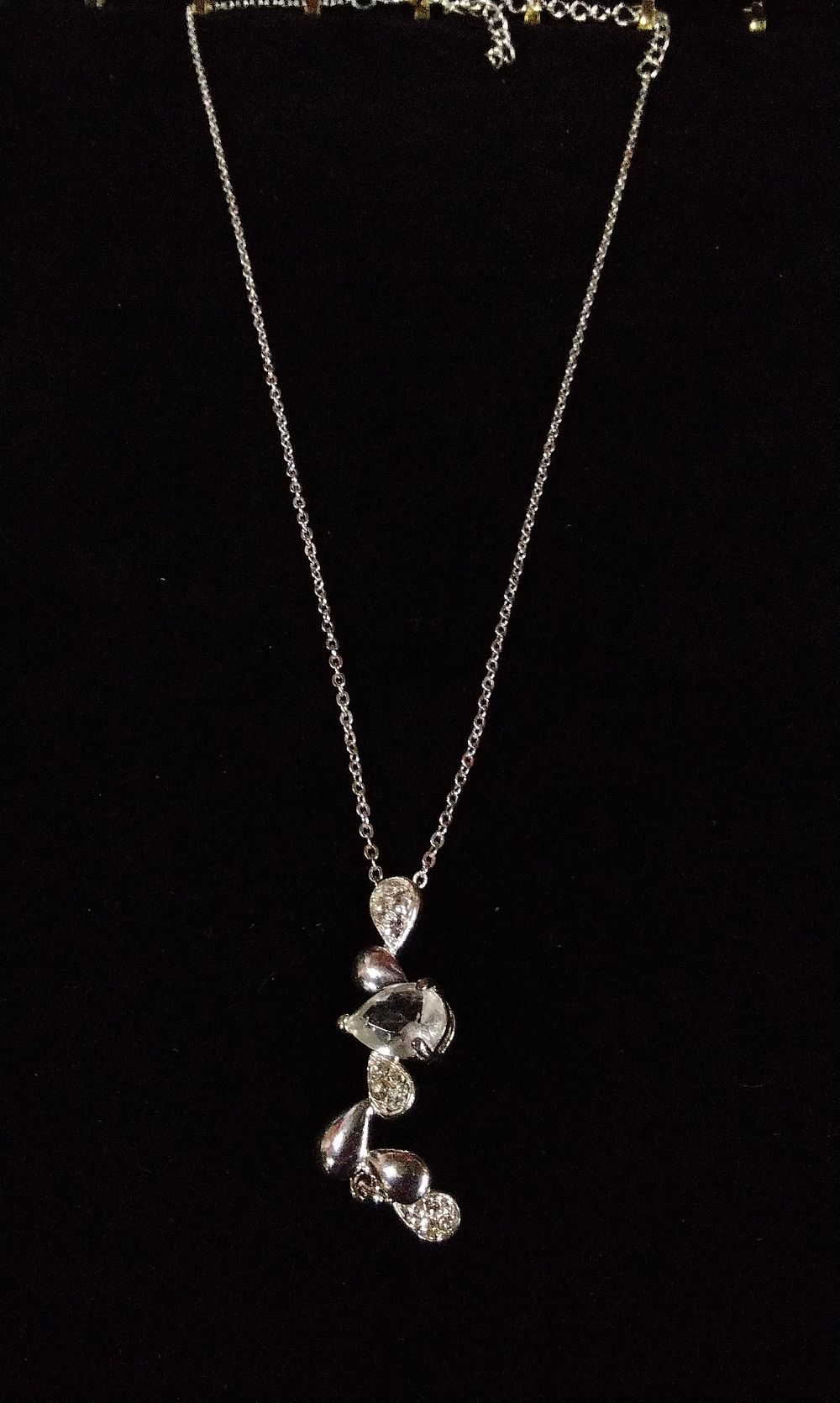 Lot 363: Silver-Tone Necklace with Teardrop Clear Stone Pendant