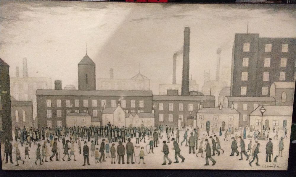 Lot 380: Painting: Outside the Mills, Industrial Town Scene. Measures Approx 30x51 cm