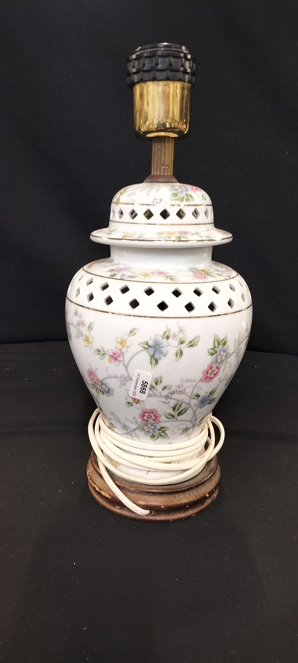 Lot 296: Perforated Porcelain Floral Table Lamp