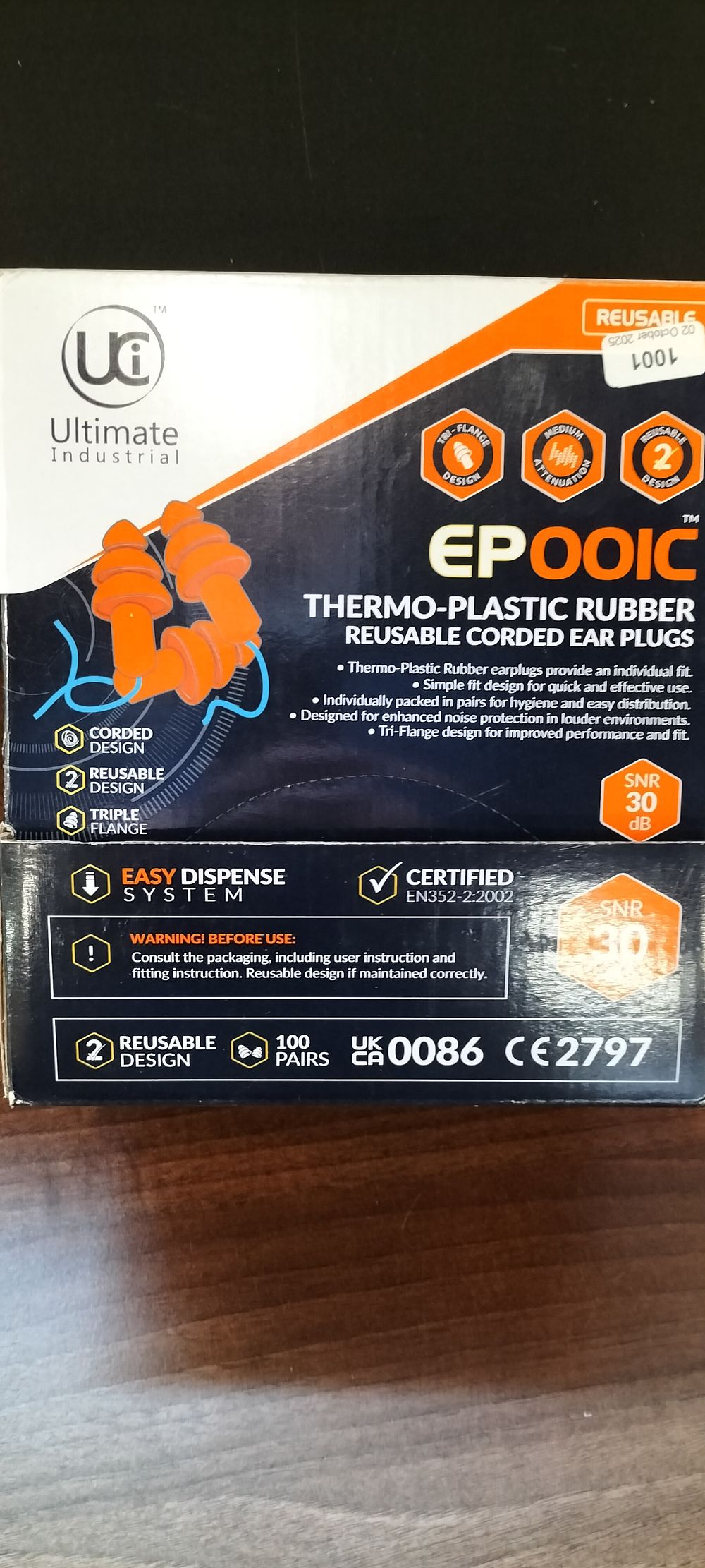 Lot 131: Ultimate Industrial EPOOIC™ Reusable Corded Ear Plugs, 100 Pairs