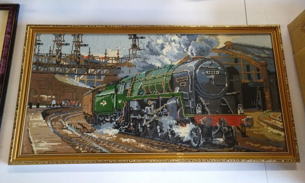 Lot 155: Framed Needlepoint of a Steam Locomotive