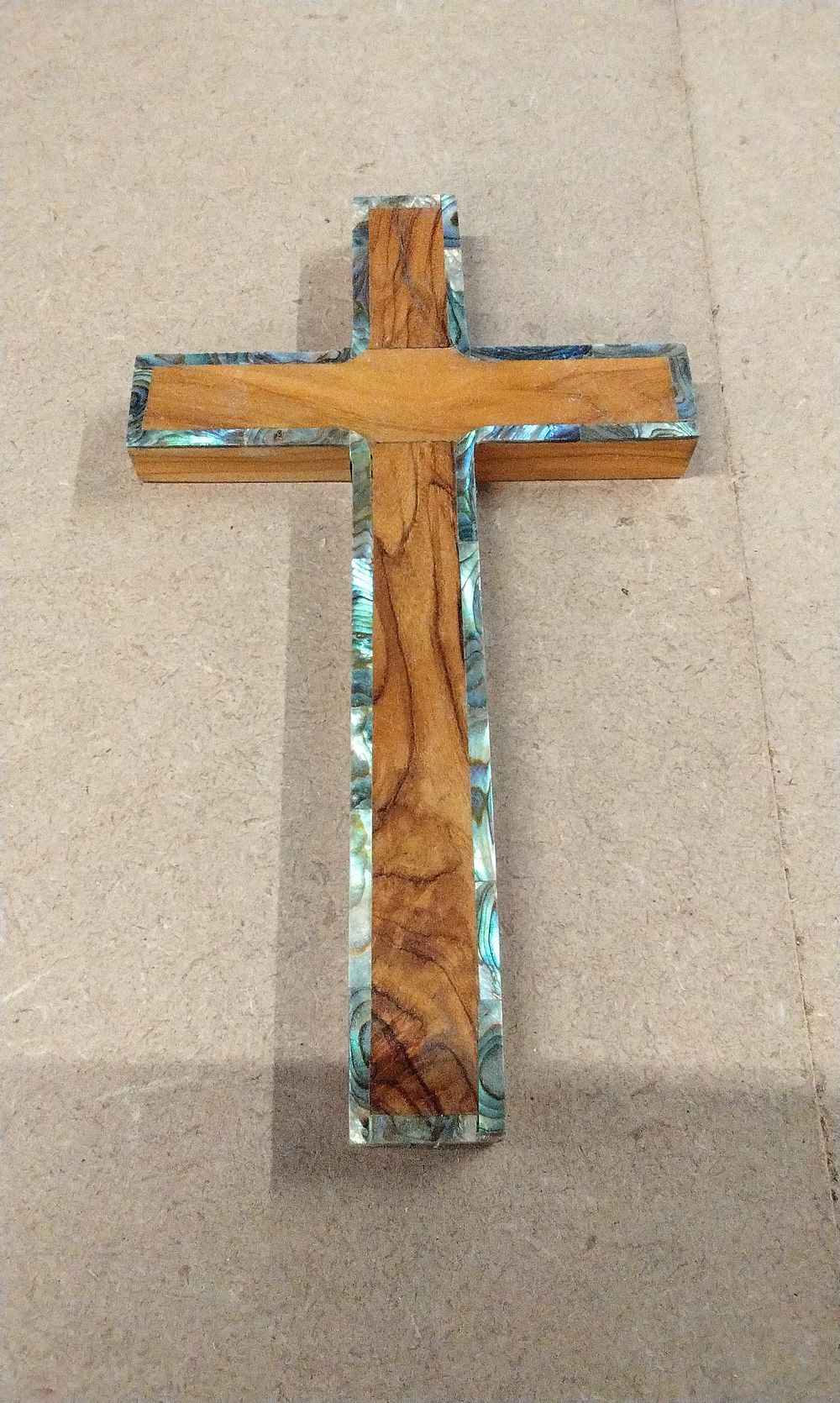 Lot 176: Jerusalem Olive Wood Cross with Abalone Inlay, Stations of the Cross