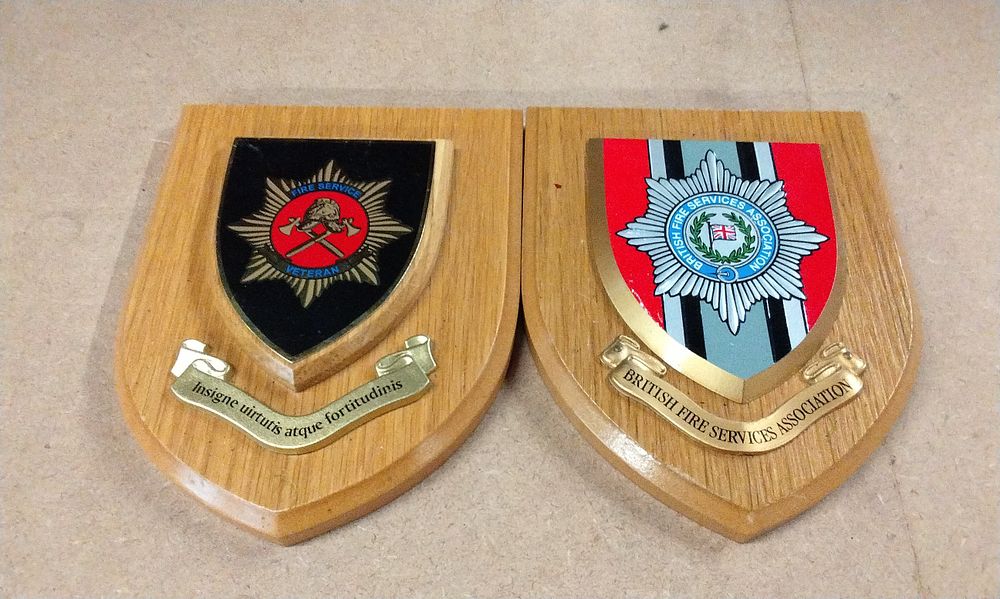 Lot 177: A Pair of British Fire Service Wooden Wall Plaques