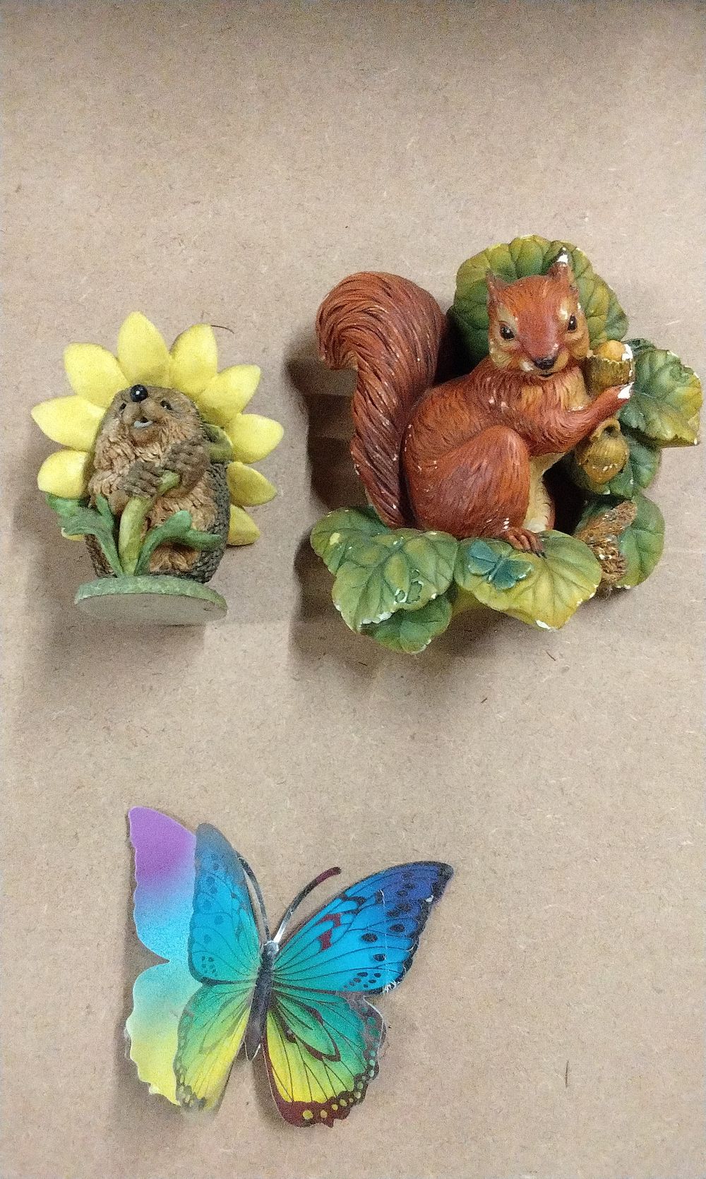 Lot 185: A Pair of Chalkware Animal Figurines including Bassons Squirrel and a Butterfly