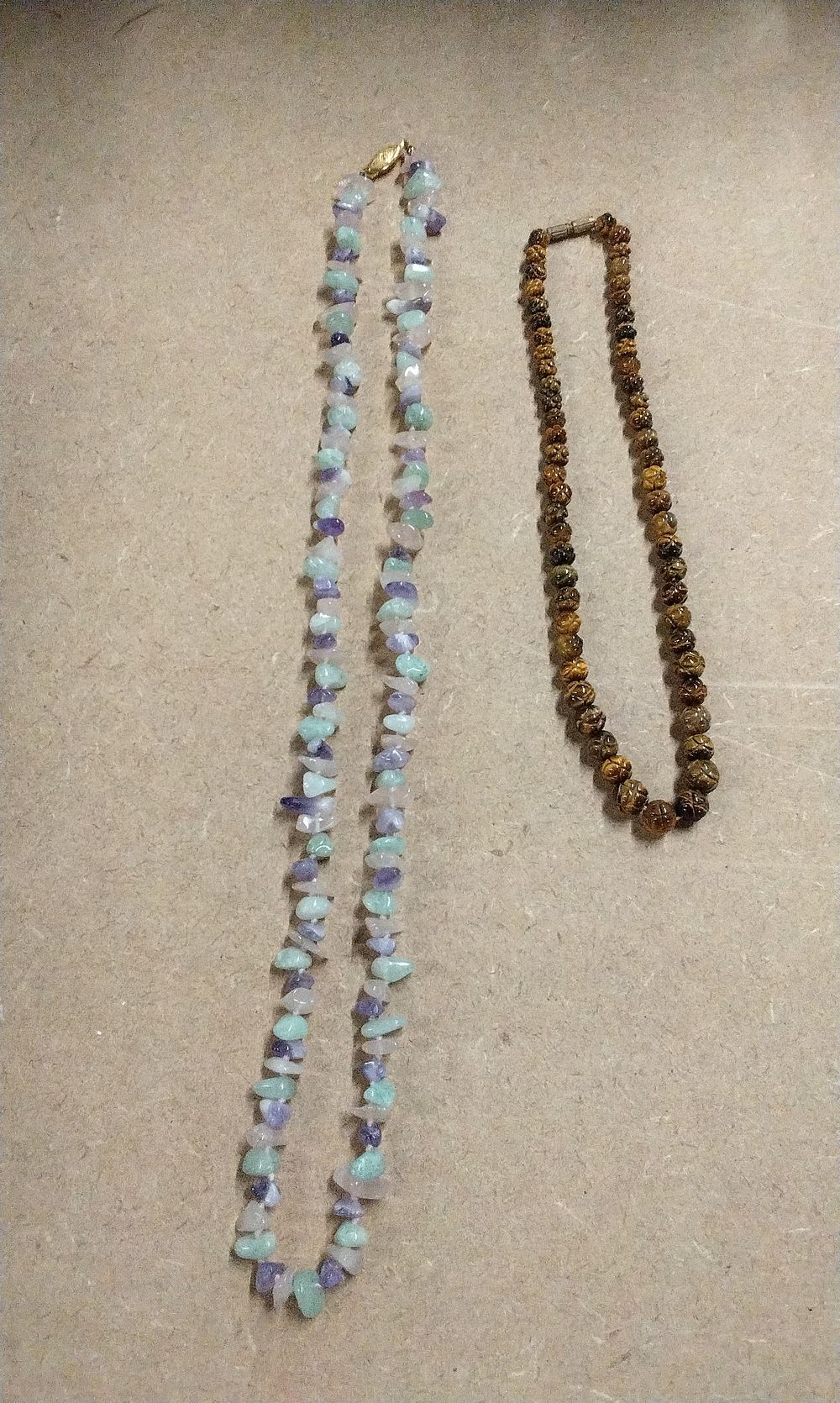 Lot 205: Two Natural Stone Bead Necklaces, Quartz and Tigers Eye