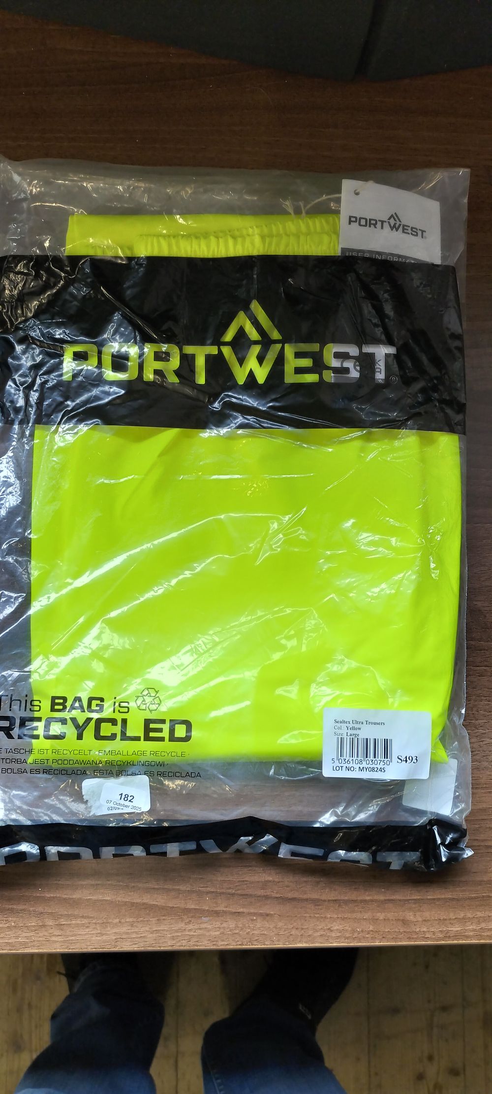 Lot 256: A Pair of Portwest Yellow Sealtex Ultra Trousers, Size Large