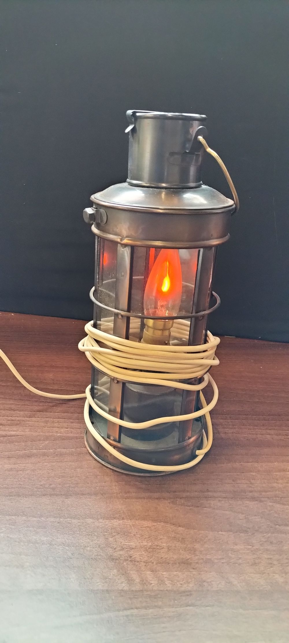 Lot 302: Vintage Dark Bronze-Colored Electric Maritime Lantern Lamp