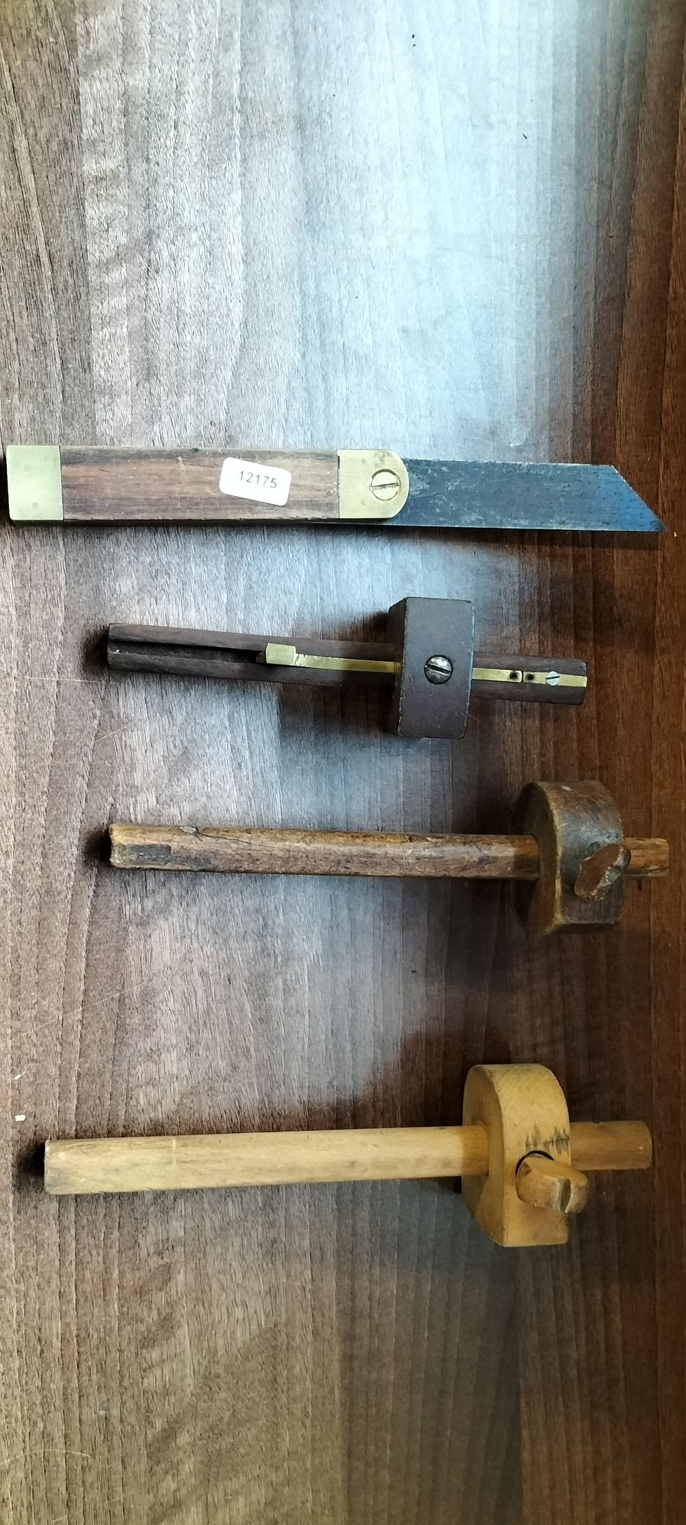 Lot 329: Four Wooden and Brass Bevel and Marking Gauges