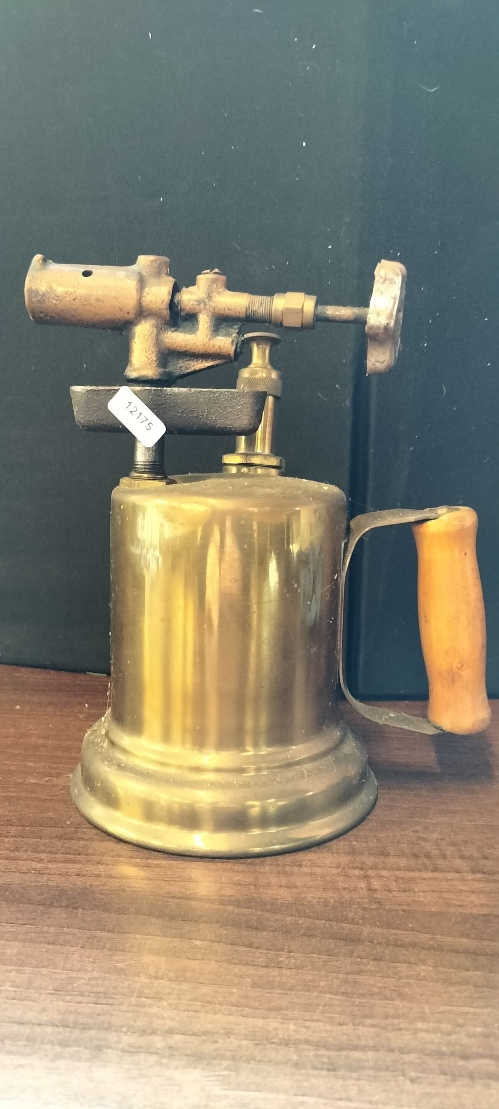 Lot 330: Antique Brass Blowtorch with Wooden Handle
