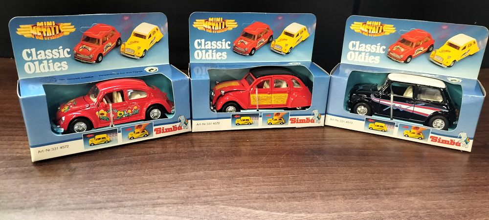 Lot 335: Three Simba Mini Metall Classic Oldies Toy Cars in Boxes
